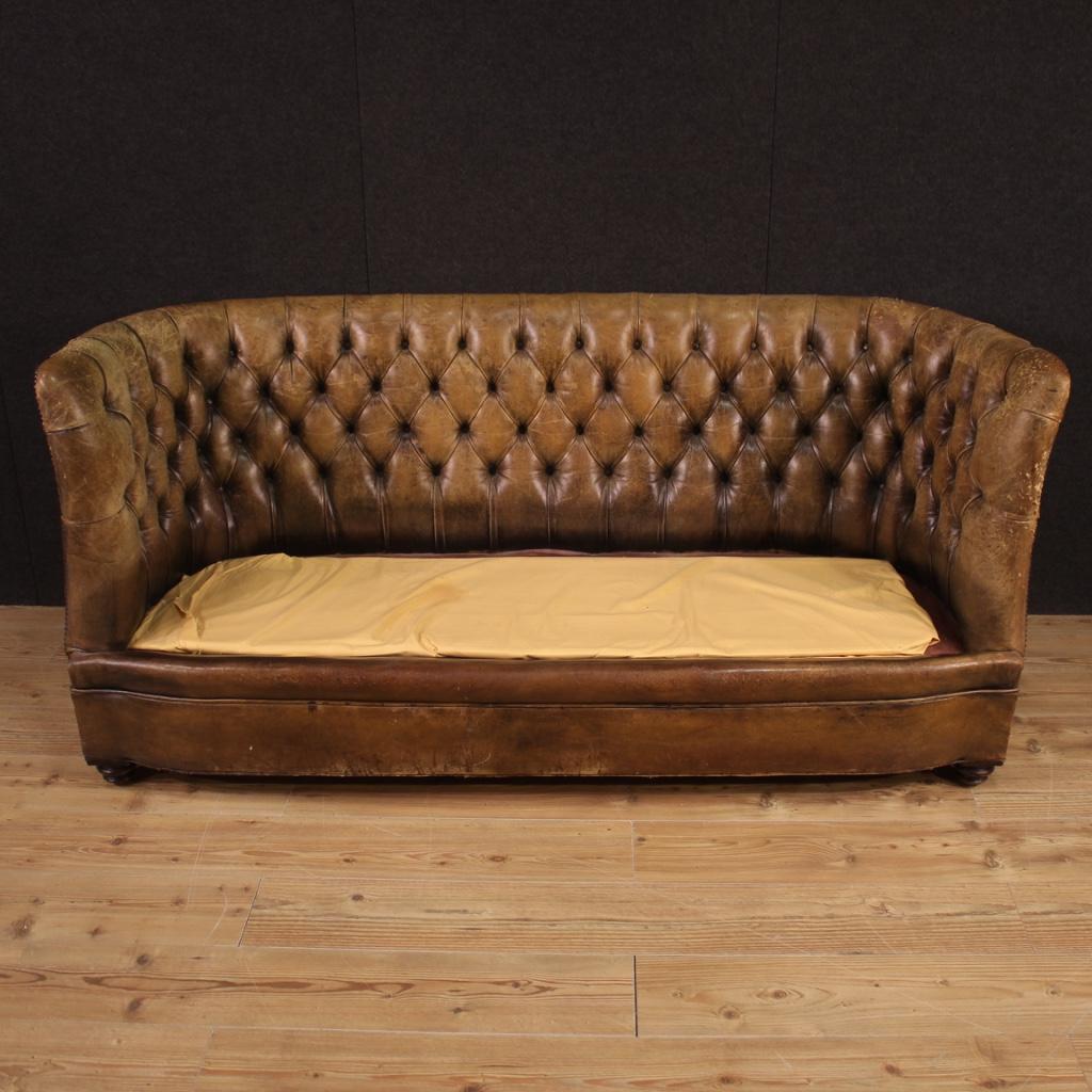 20th Century Leather English Chesterfield Sofa Couch, 1920 3