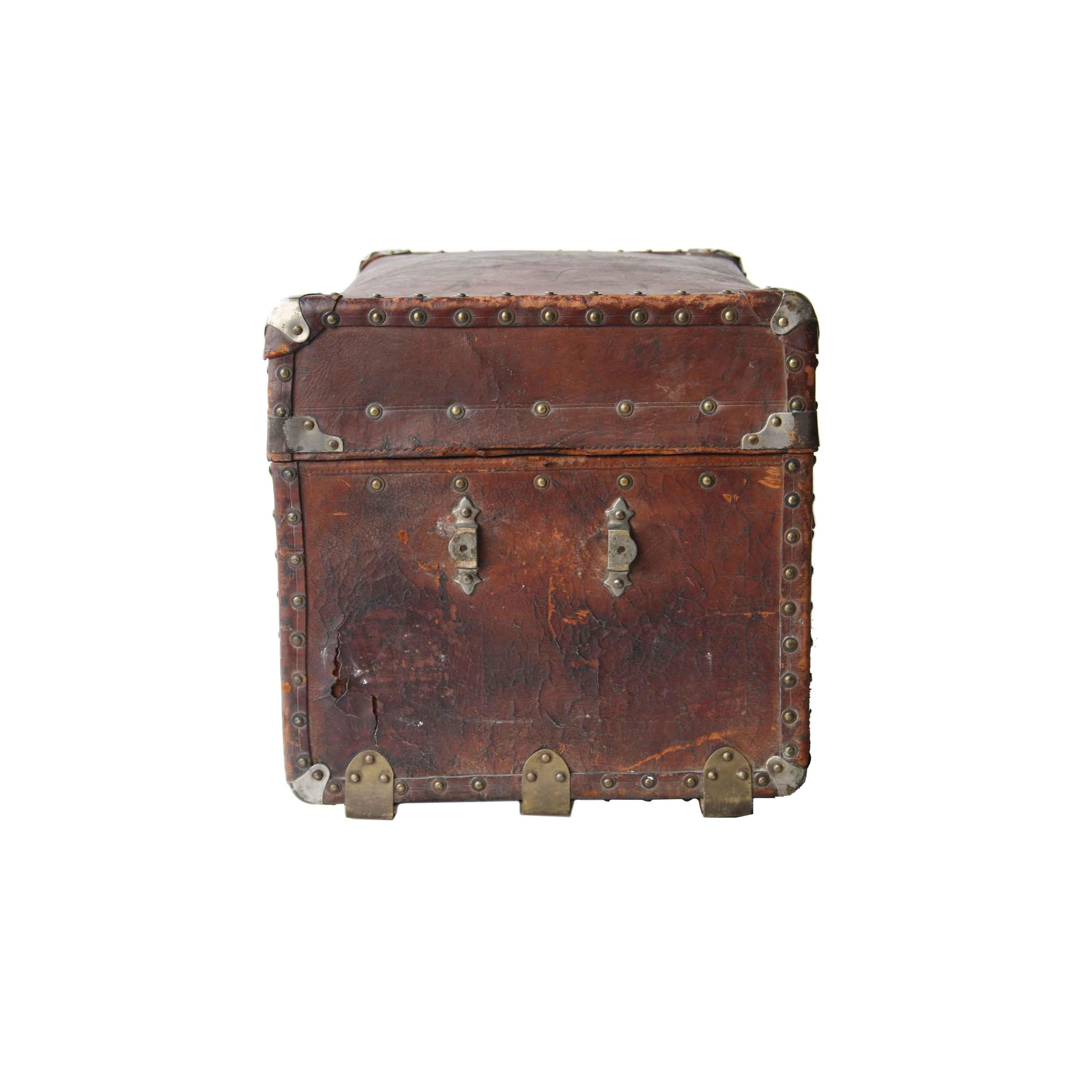 Spanish Colonial 20th Century Leather Metal Haitian Trunk