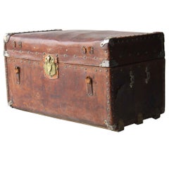 Vintage 20th Century Leather Metal Haitian Trunk