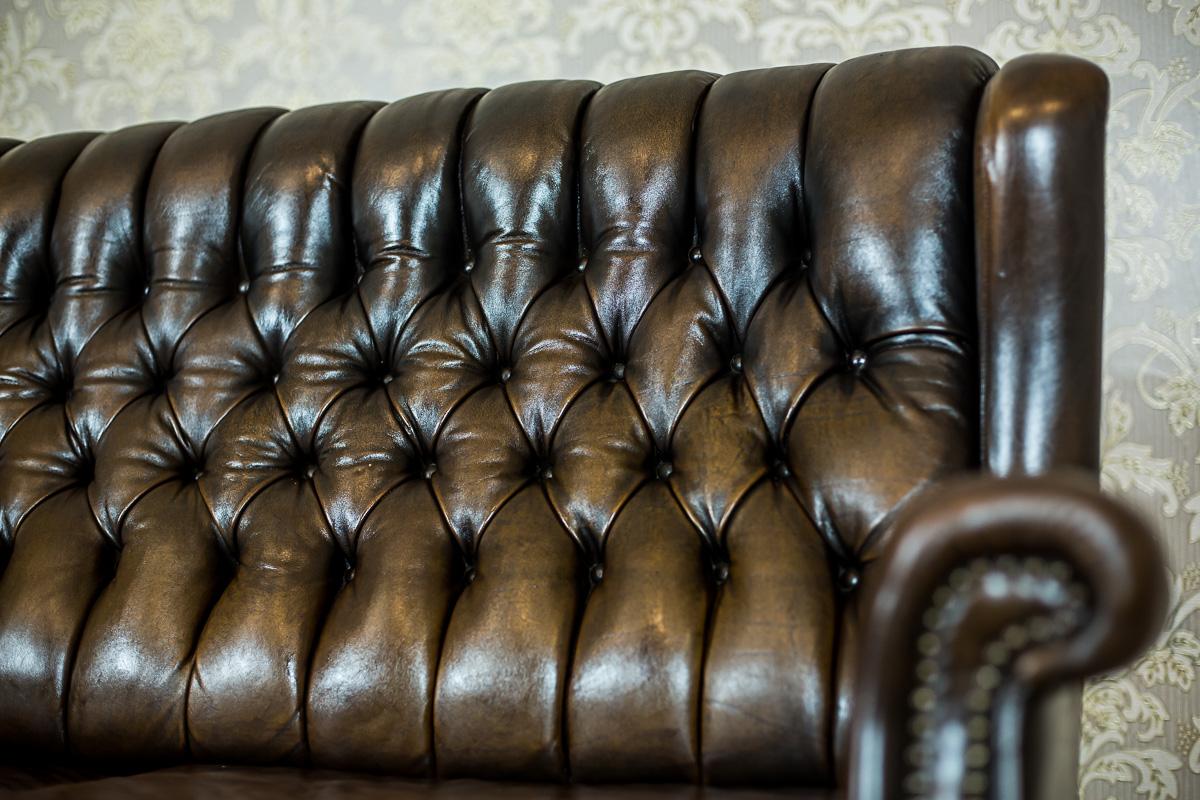 20th Century Leather, Quilted Sofa in the Chesterfield Style For Sale 5