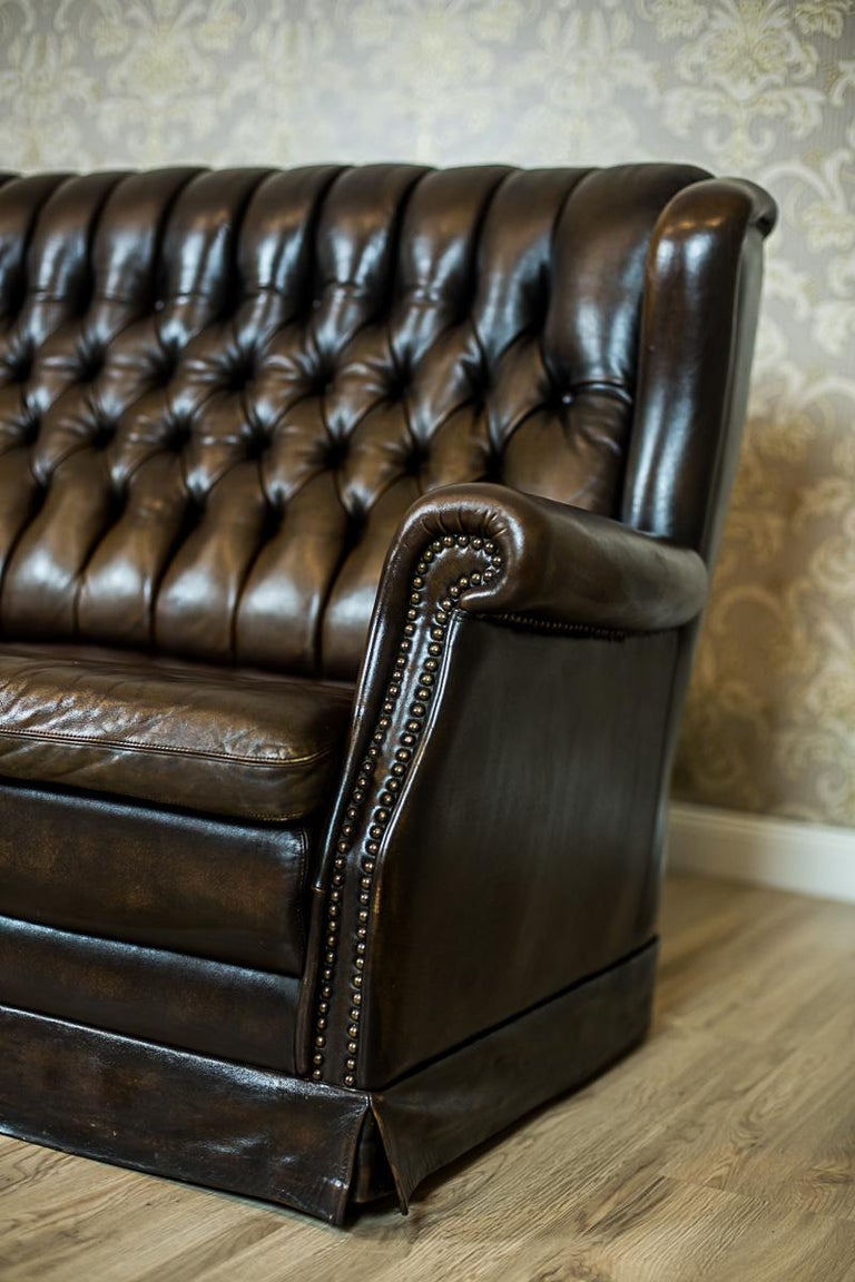 20th Century Leather, Quilted Sofa in the Chesterfield Style For Sale