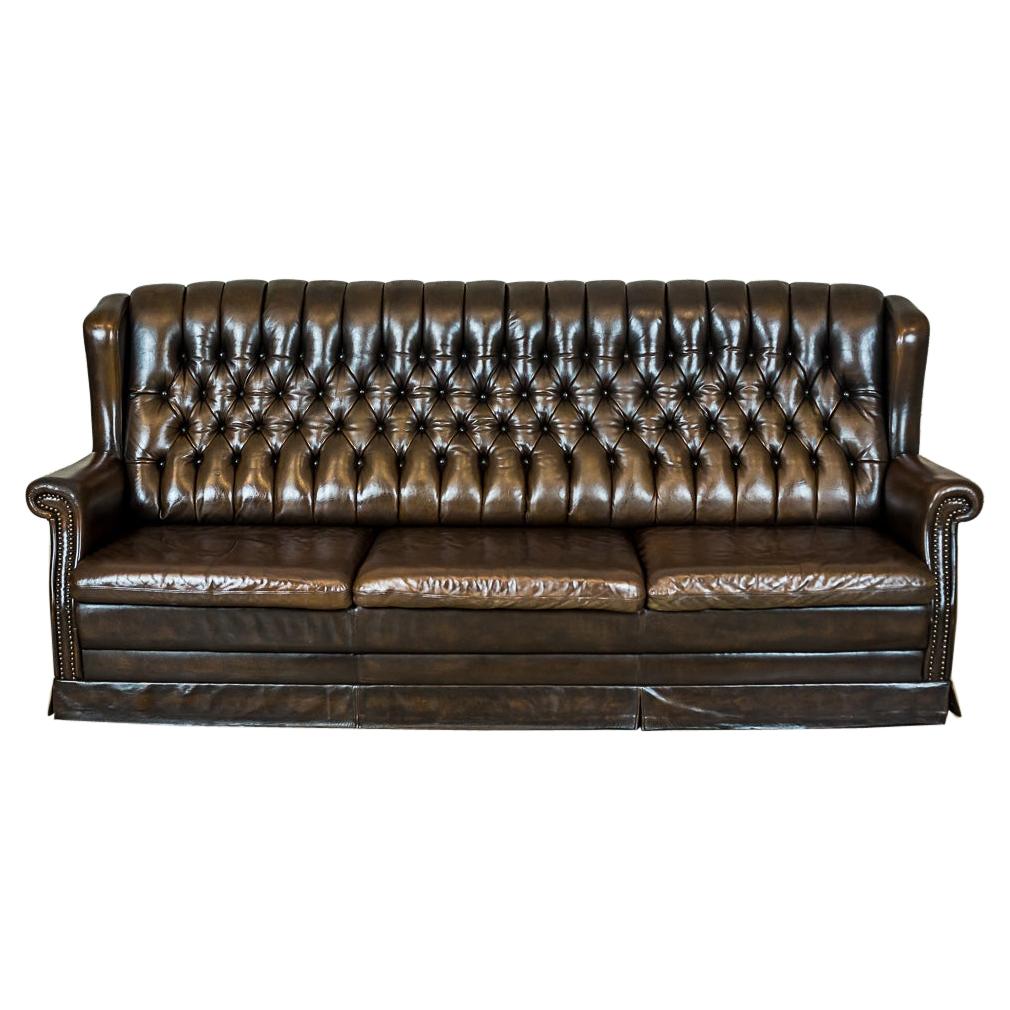 20th Century Leather, Quilted Sofa in the Chesterfield Style For Sale