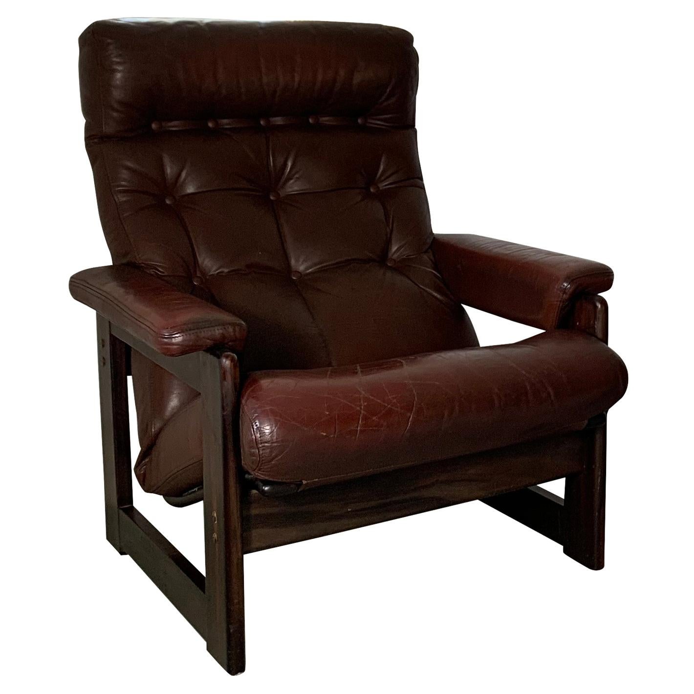 20th Century Leather Rosewood Coja Armchair, 1970's