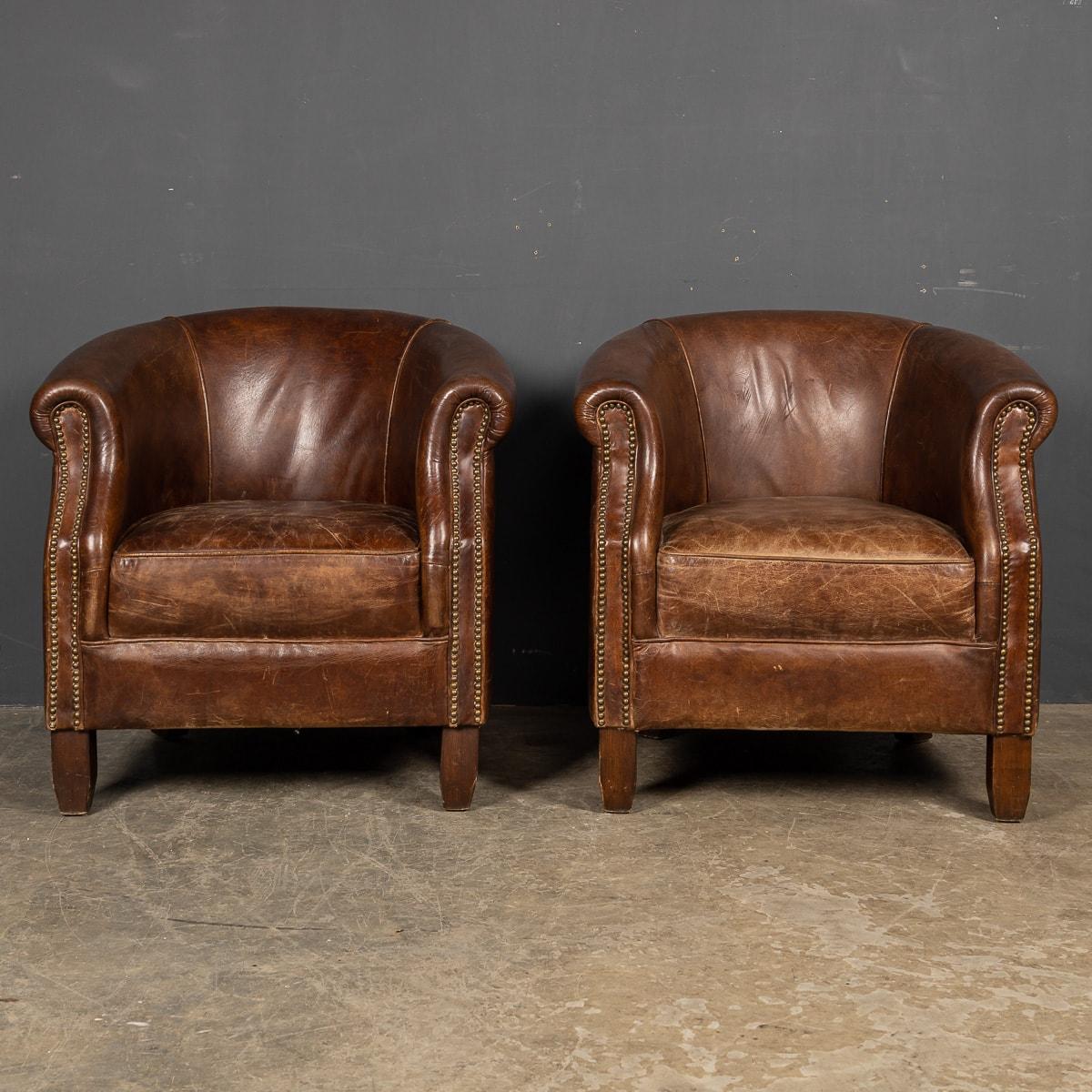 Dutch 20th Century Leather Tub Chairs, c.1980 For Sale