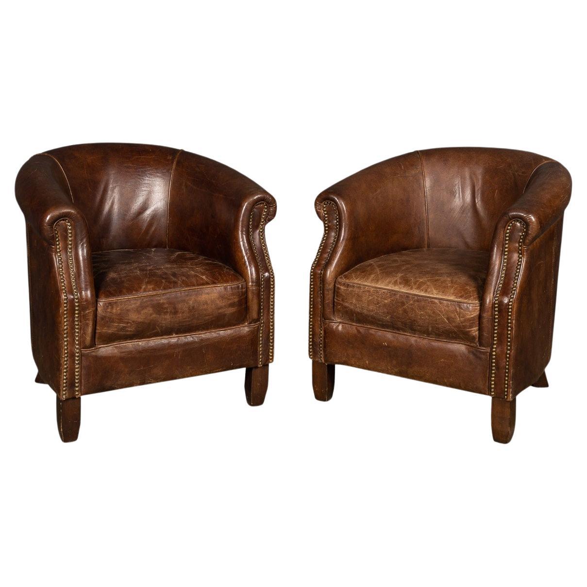 20th Century Leather Tub Chairs, c.1980 For Sale