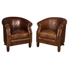 Vintage 20th Century Leather Tub Chairs, c.1980
