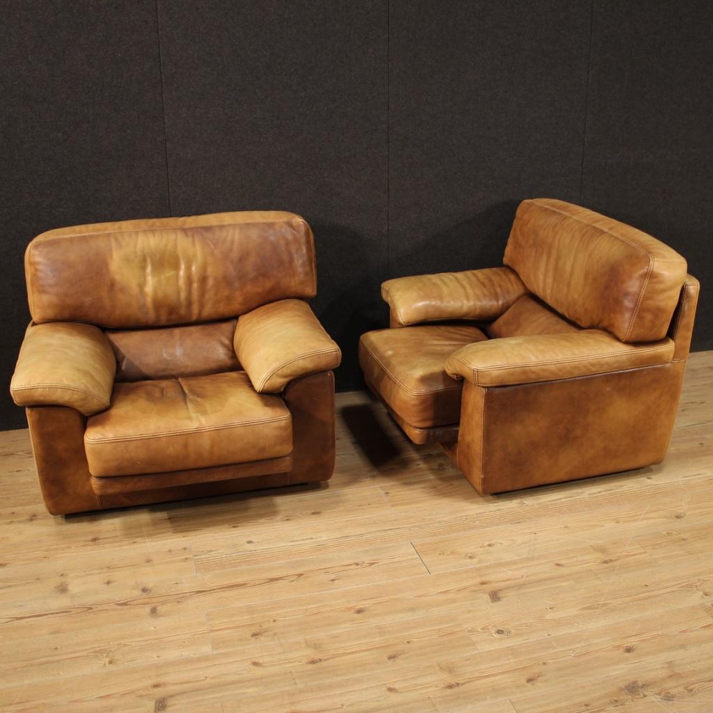 Pair of 20th Century Leather Vintage Style French Armchairs, 1970 7