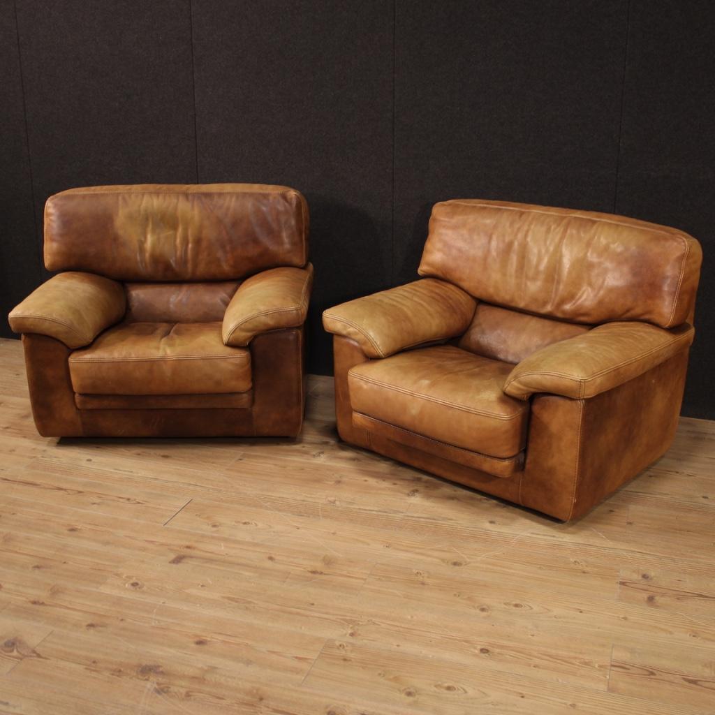 Pair of 20th Century Leather Vintage Style French Armchairs, 1970 In Good Condition In Vicoforte, Piedmont