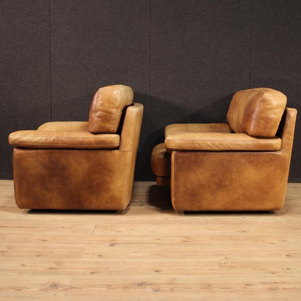 Pair of 20th Century Leather Vintage Style French Armchairs, 1970 1