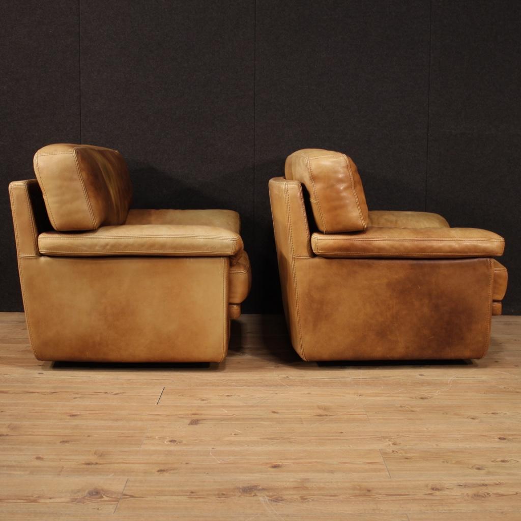Pair of 20th Century Leather Vintage Style French Armchairs, 1970 3