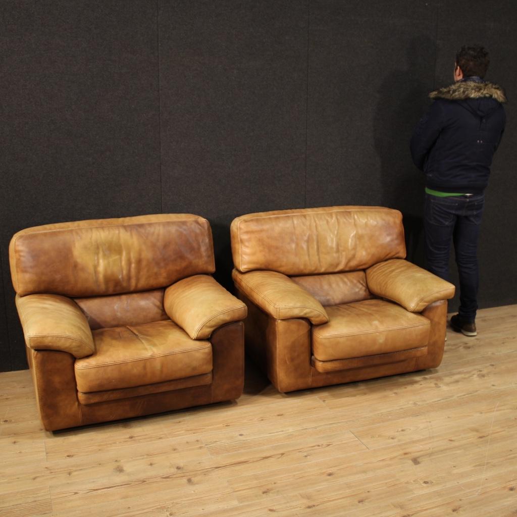 Pair of 20th Century Leather Vintage Style French Armchairs, 1970 5