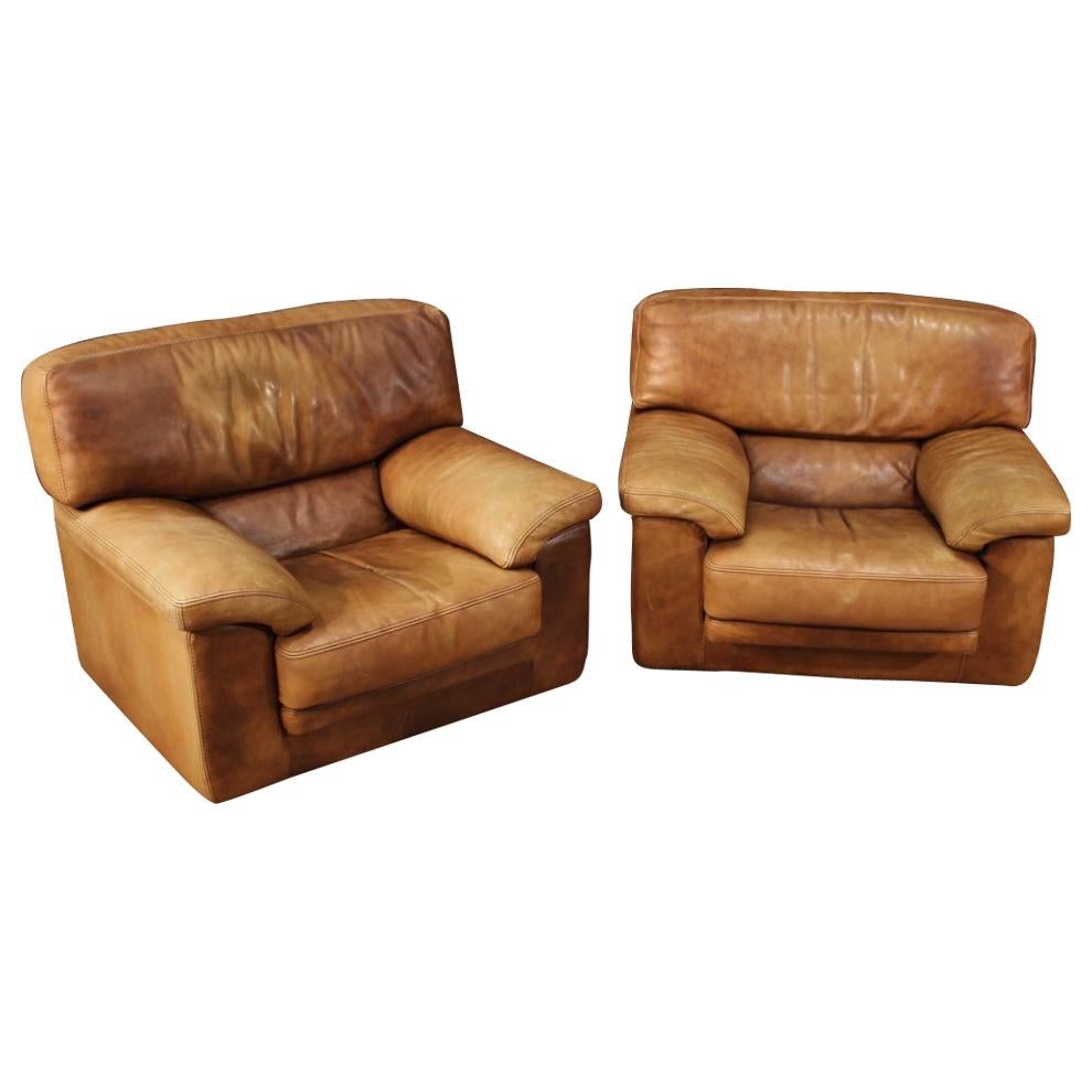 Pair of 20th Century Leather Vintage Style French Armchairs, 1970