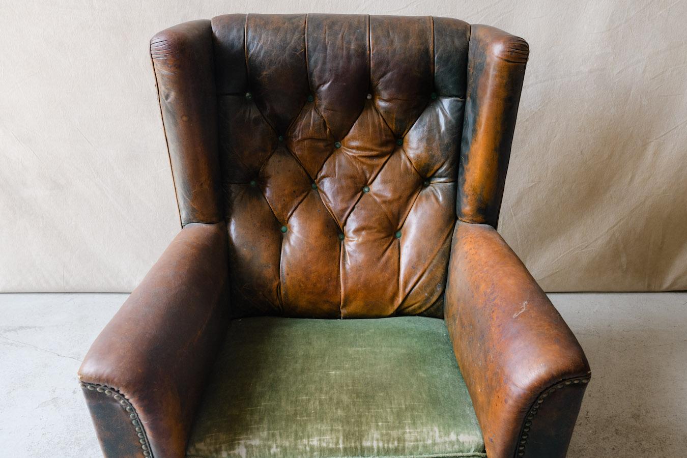 European 20th Century Leather Wingback Chair From Denmark, circa 1940