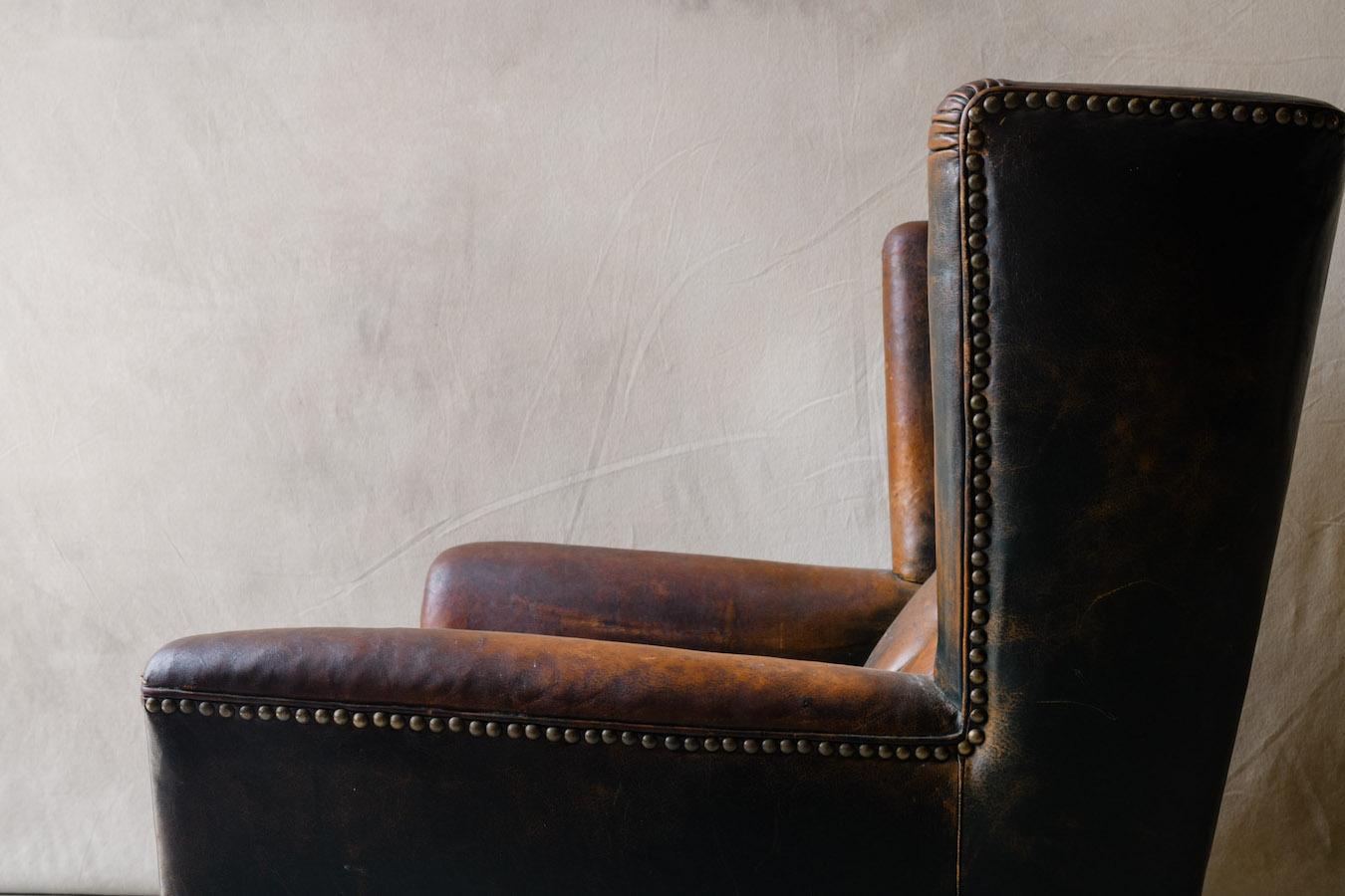 Mid-20th Century 20th Century Leather Wingback Chair From Denmark, circa 1940