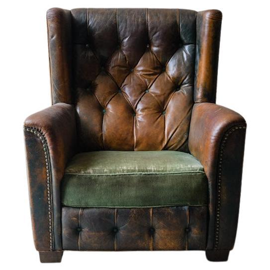 20th Century Leather Wingback Chair From Denmark, circa 1940
