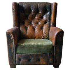 Vintage 20th Century Leather Wingback Chair From Denmark, circa 1940