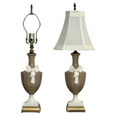 Used 20th Century Lenox Porcelain Lamps in Taupe and White by Dav Art, NY, Pair