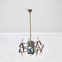 20th Century, Leonardo Leoncillo Brass and Ceramic Pendant Lamp