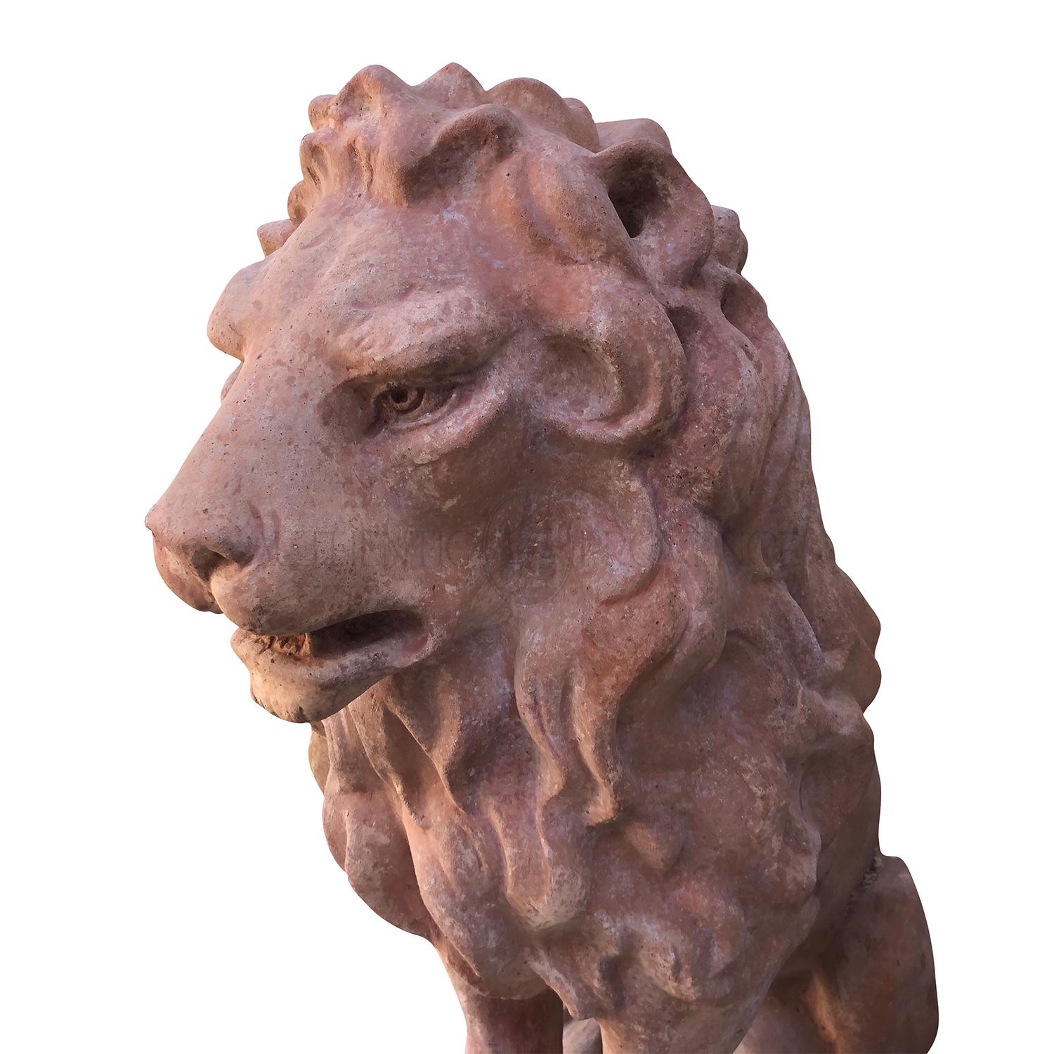 Hand-Crafted 20th Century Leone Classico Statuette, Italian Terracotta Decor For Sale