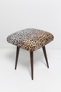 20th Century Leopard Velvet Vintage Stool, Europe, 1960s