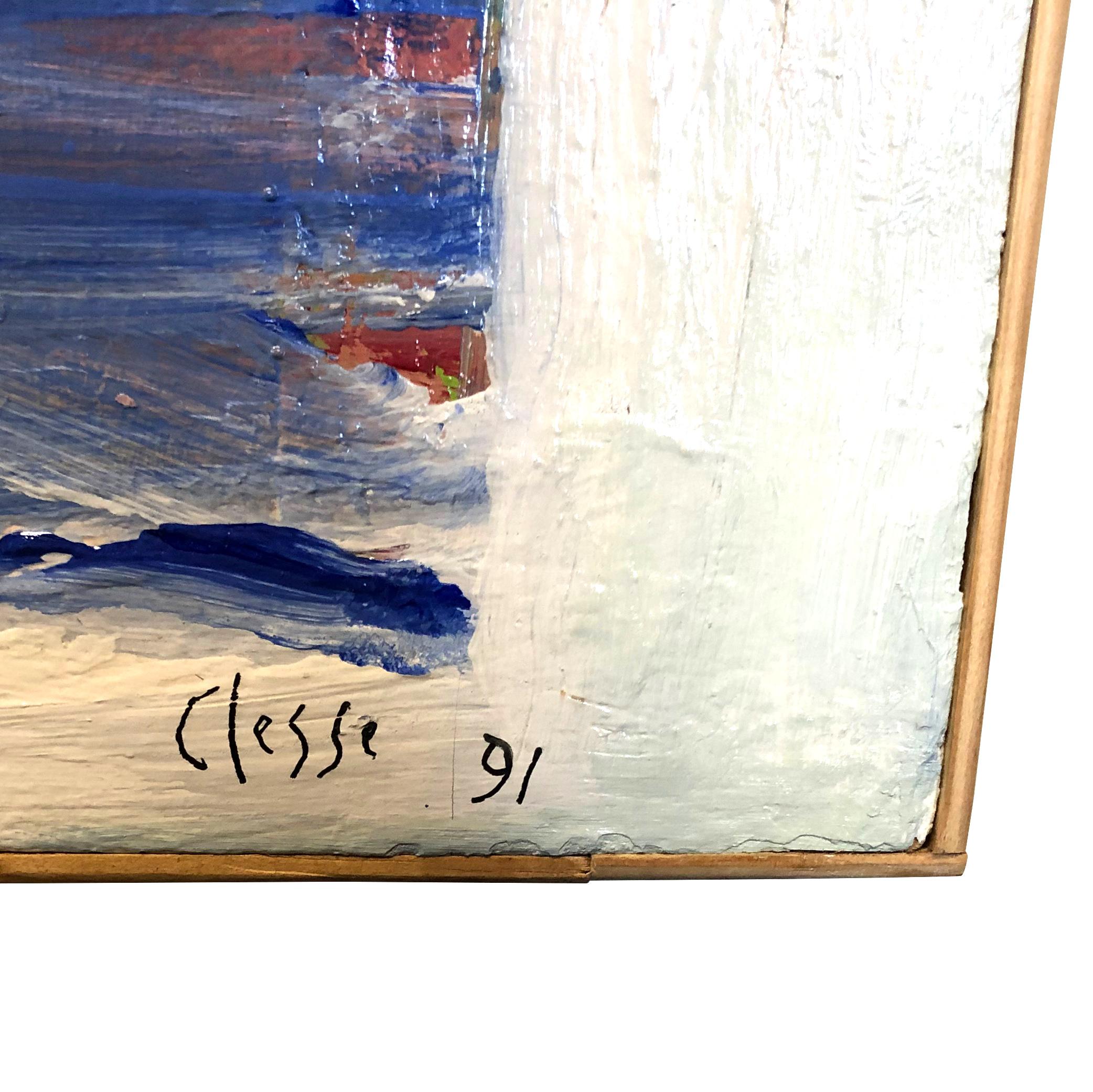 20th Century Light-Blue French Abstract Painting by Daniel Clesse In Good Condition For Sale In West Palm Beach, FL