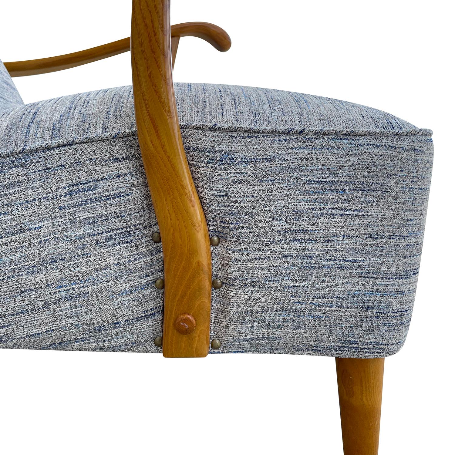 20th Century Blue-Grey Danish Single Walnut Armchair, Vintage Scandinavian Chair For Sale 2