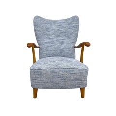 Siglo XX Sillón Danés Azul-Gris Simple Nogal - Chai Escandinavo Vintage