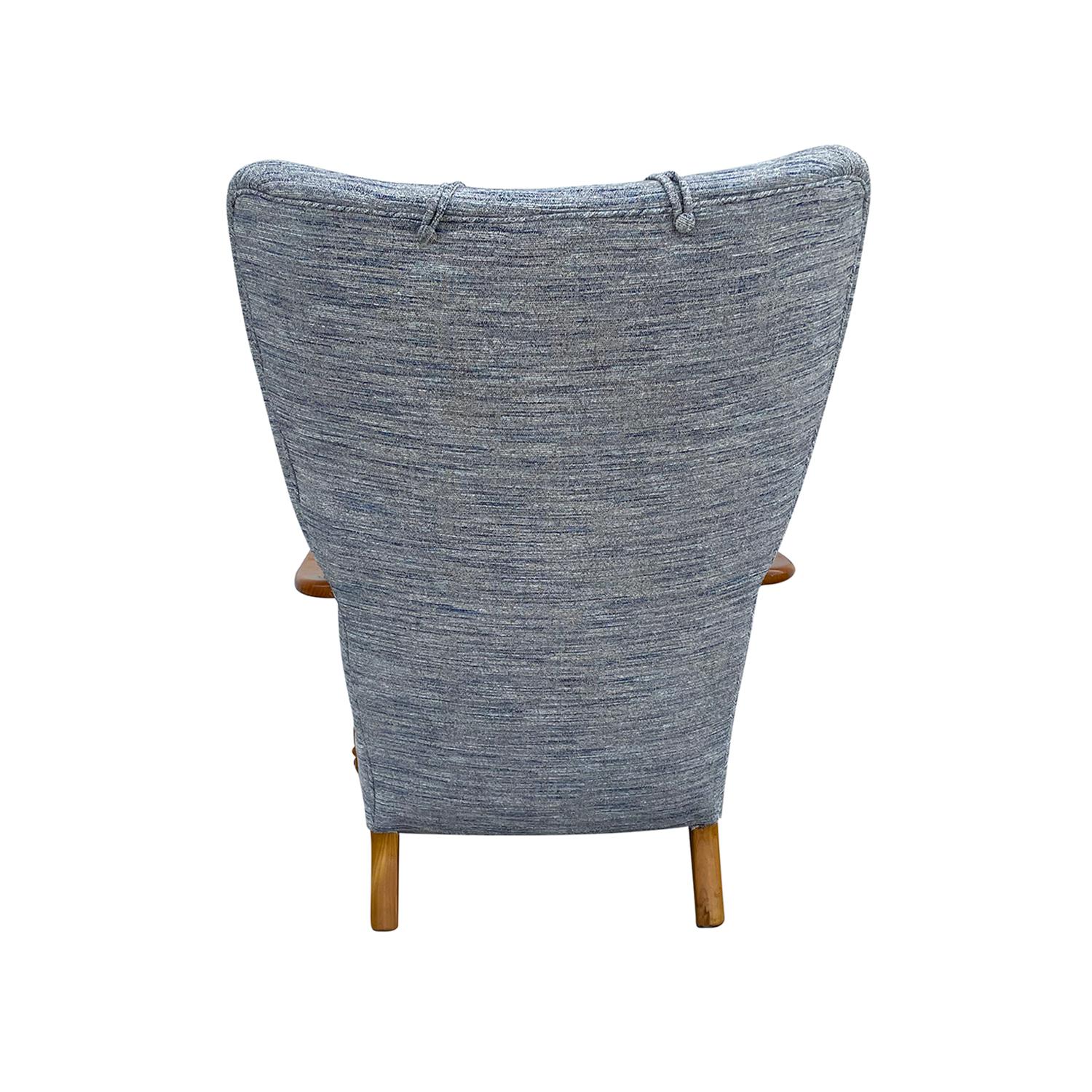 20th Century Blue-Grey Danish Single Walnut Armchair, Vintage Scandinavian Chair In Good Condition For Sale In West Palm Beach, FL