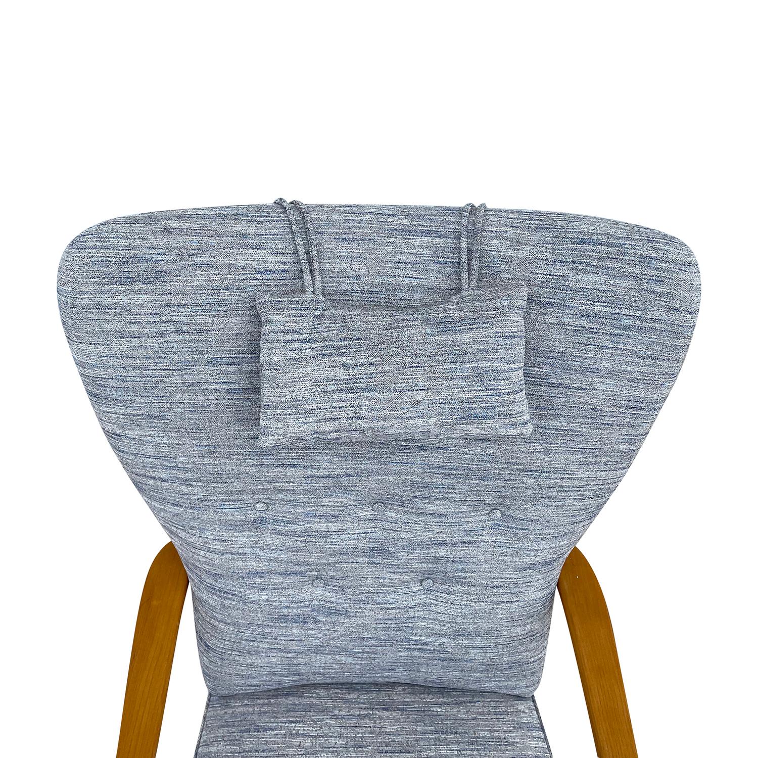 Fabric 20th Century Blue-Grey Danish Single Walnut Armchair, Vintage Scandinavian Chair For Sale