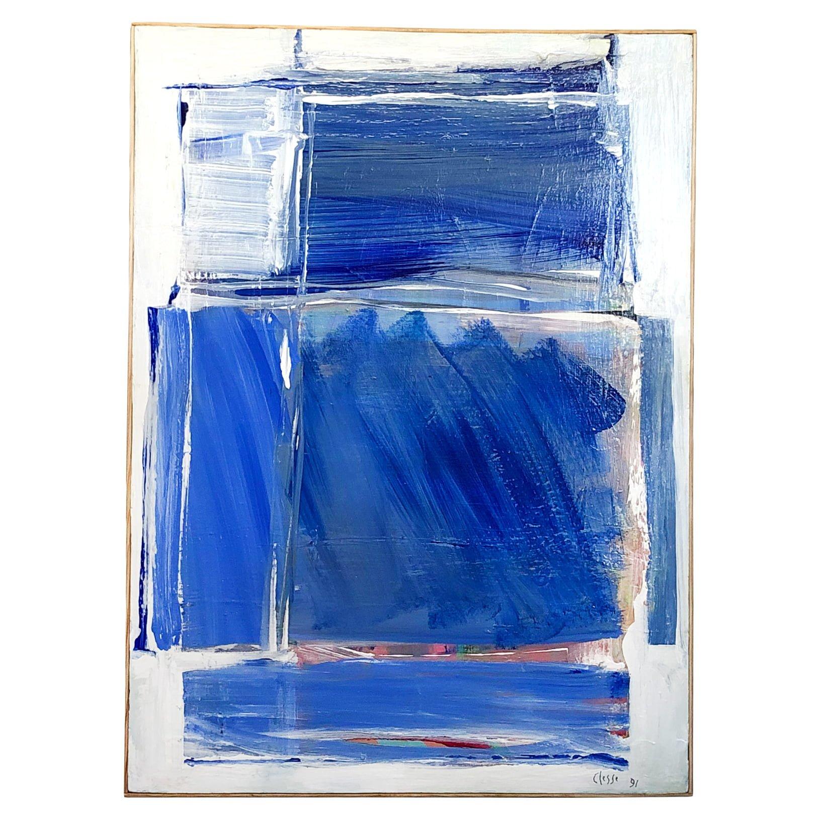 Mid-Century Modern Peinture abstraite française bleu clair du 20ème siècle de Daniel Clesse en vente