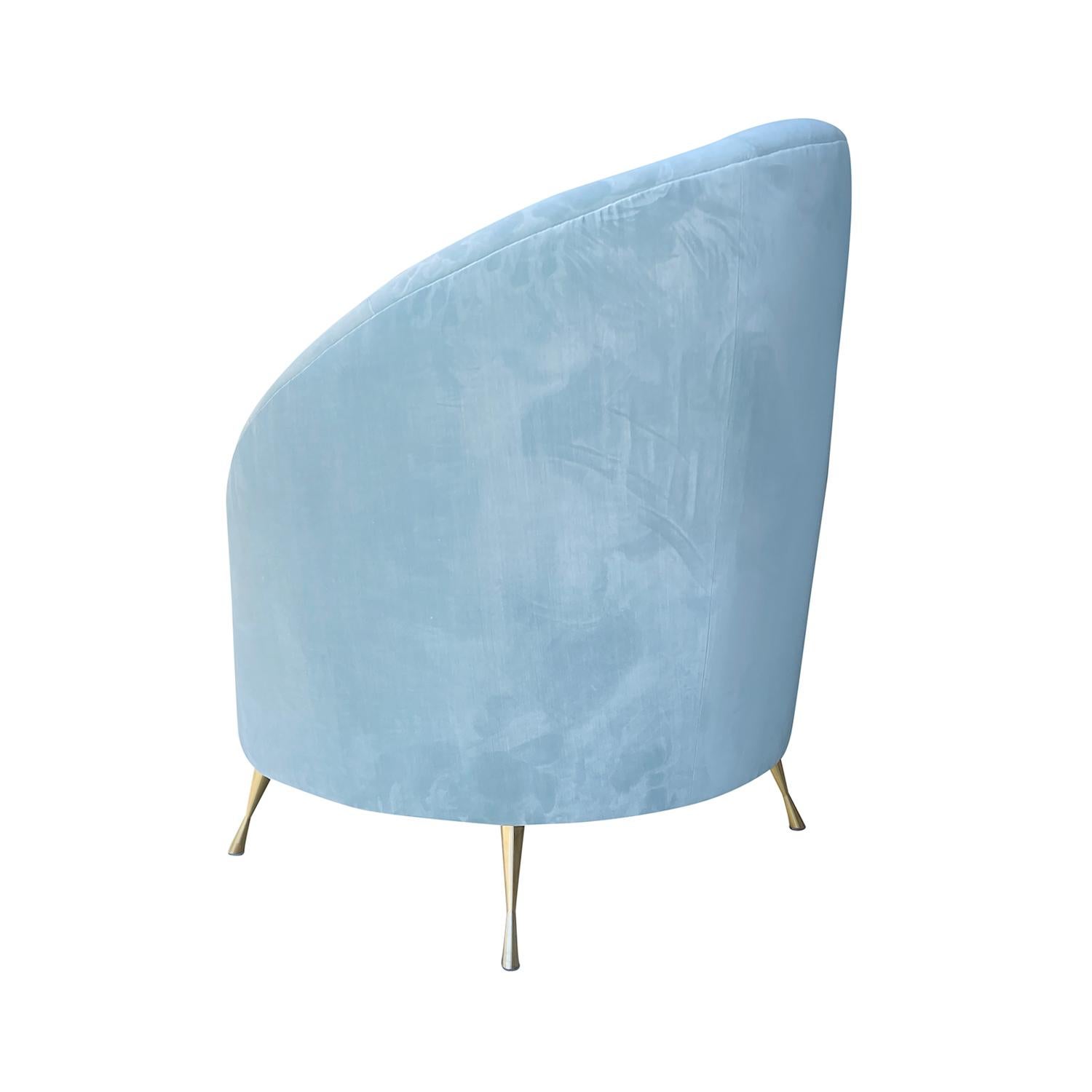 Mid-Century Modern 20th Century Light-Blue Italian Curved Four Seater Sofa by Federico Munari