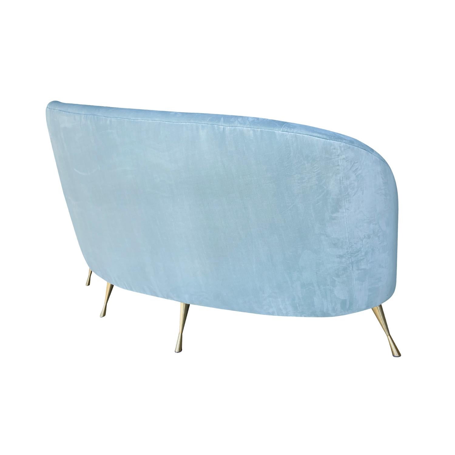 Hand-Carved 20th Century Light-Blue Italian Curved Four Seater Sofa by Federico Munari