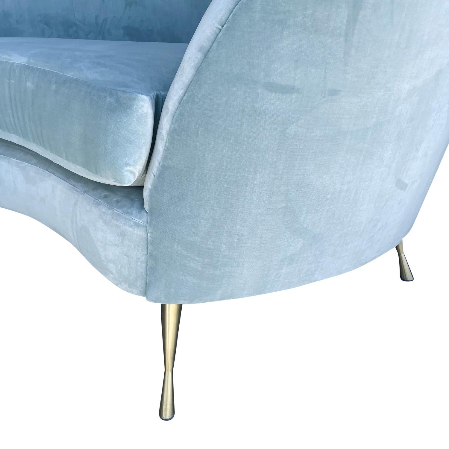Metal 20th Century Light-Blue Italian Curved Four Seater Sofa by Federico Munari