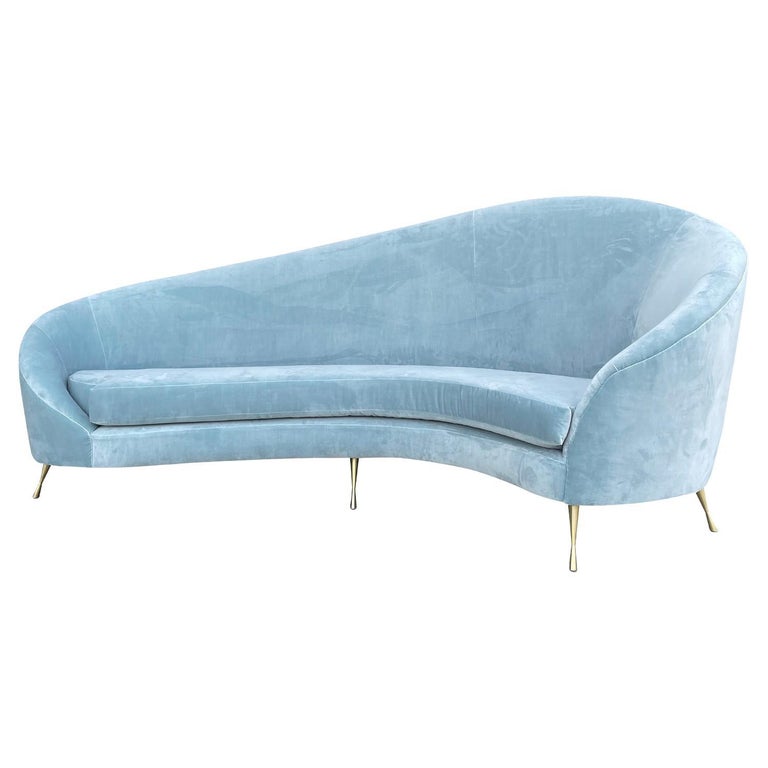 20th Century Light-Blue Italian Curved Four Seater Sofa by Federico ...