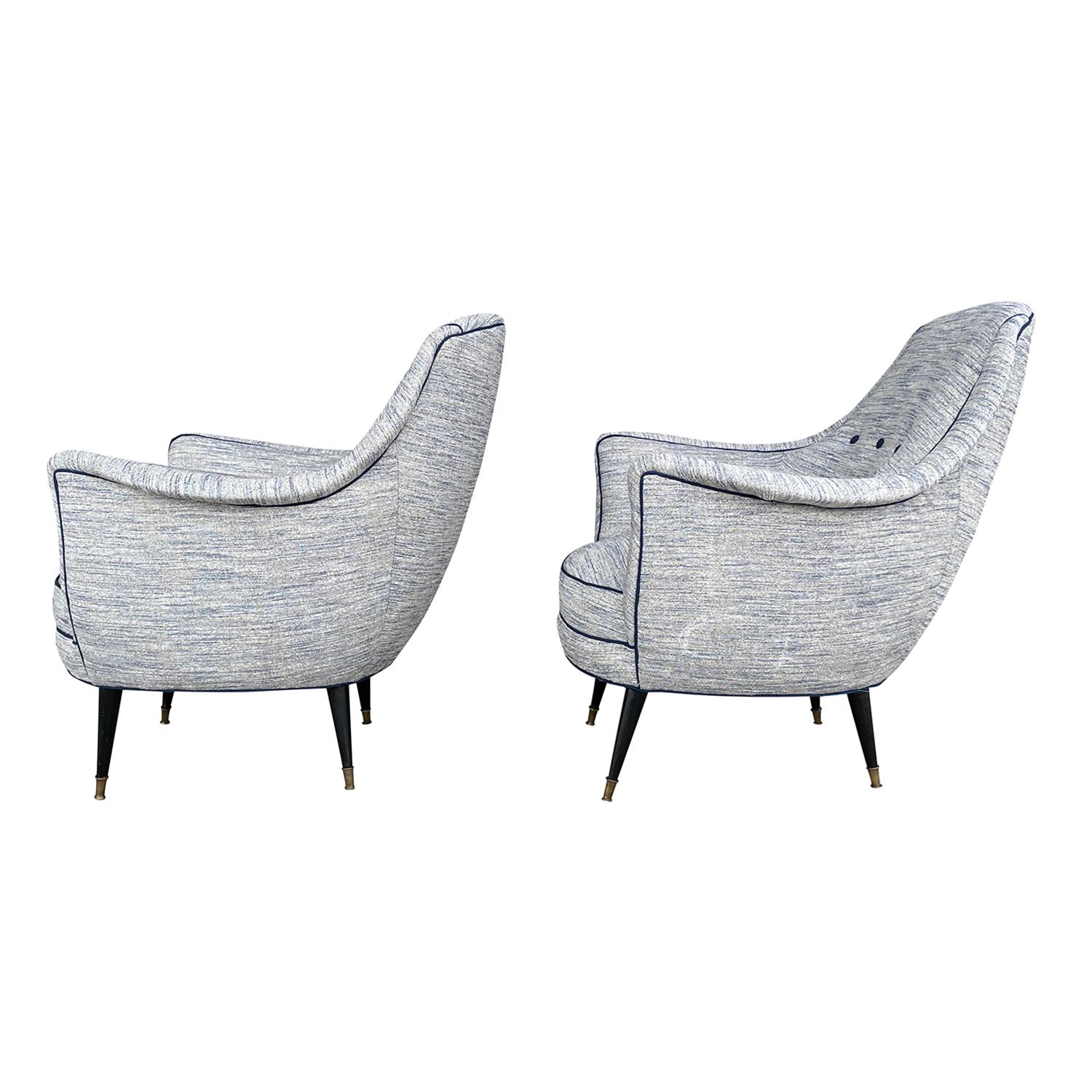 Hand-Crafted 20th Century Light-Blue Italian Pair of Vintage Lounge Chairs by Ico Parisi For Sale