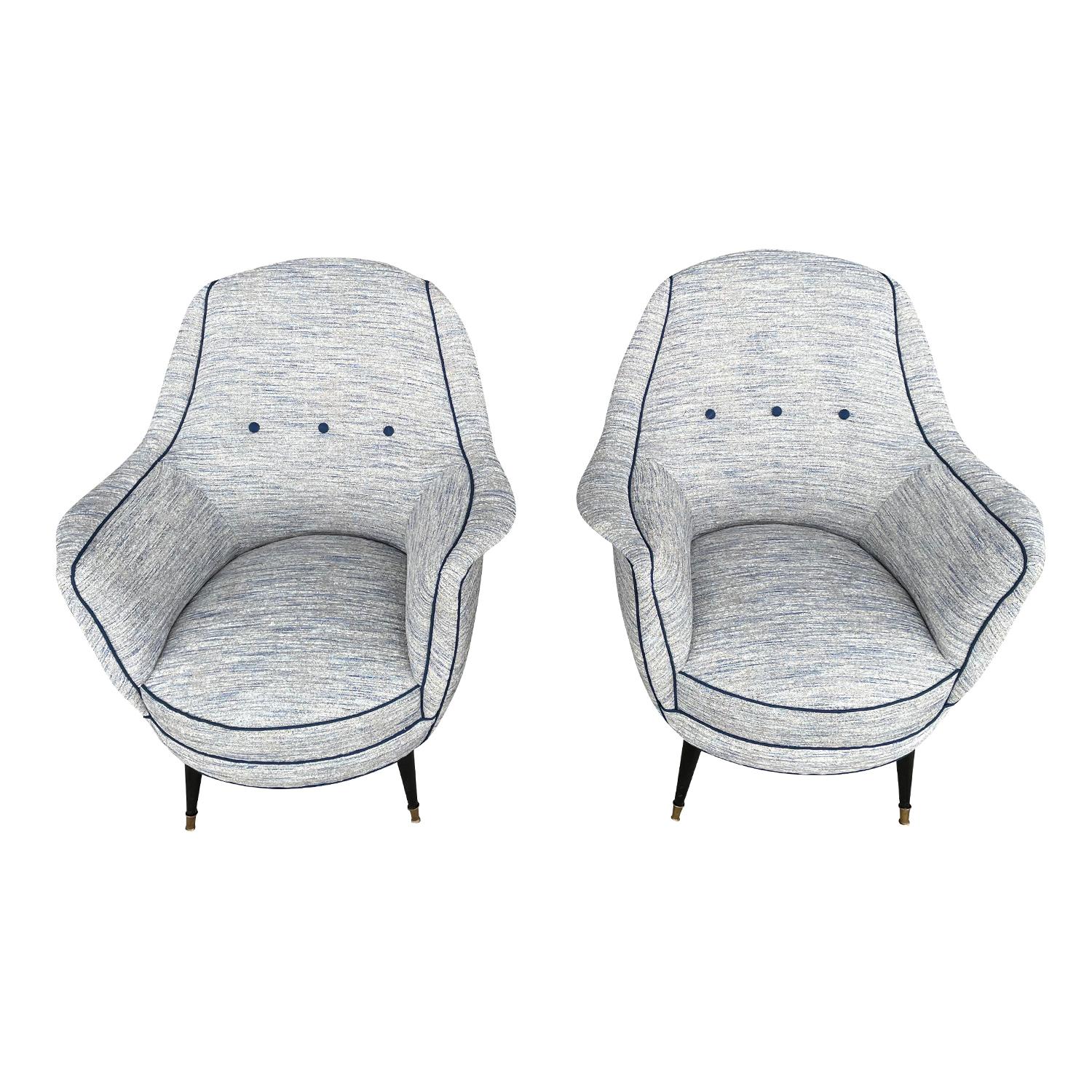 Metal 20th Century Light-Blue Italian Pair of Vintage Lounge Chairs by Ico Parisi For Sale
