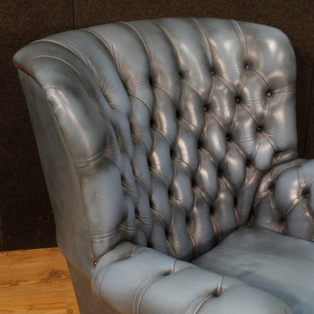 20th Century Light Blue Leather English Armchair, 1970 7