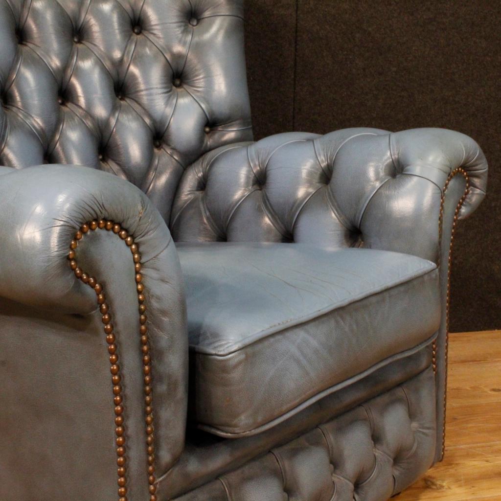 20th Century Light Blue Leather English Armchair, 1970 5