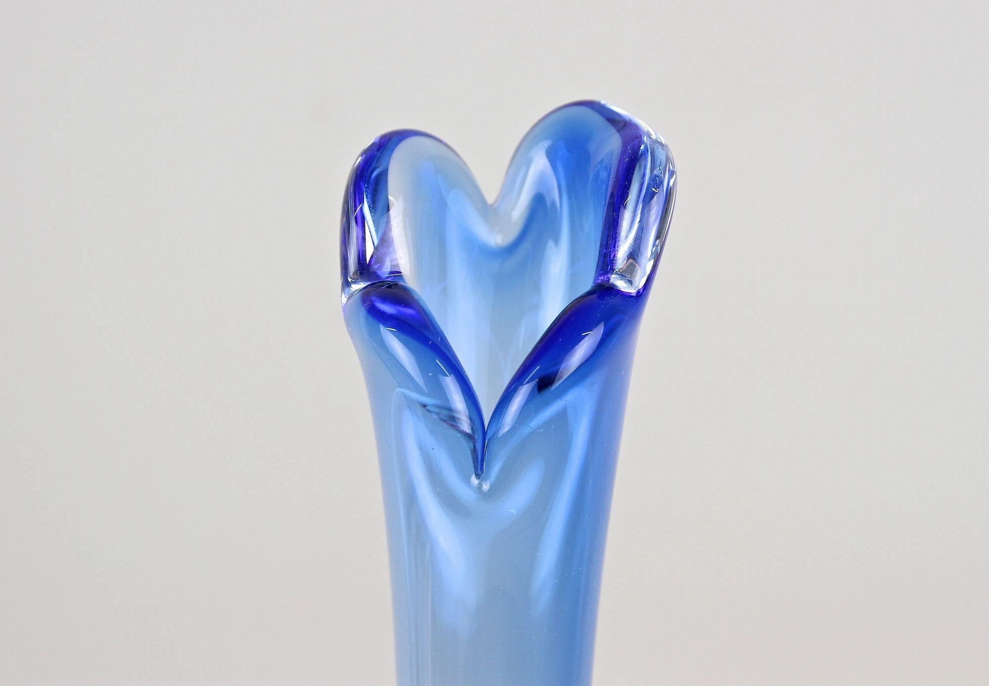 Mid-Century Modern 20th Century Light Blue Murano Glass Long Neck Vase, Italy circa 1970 For Sale