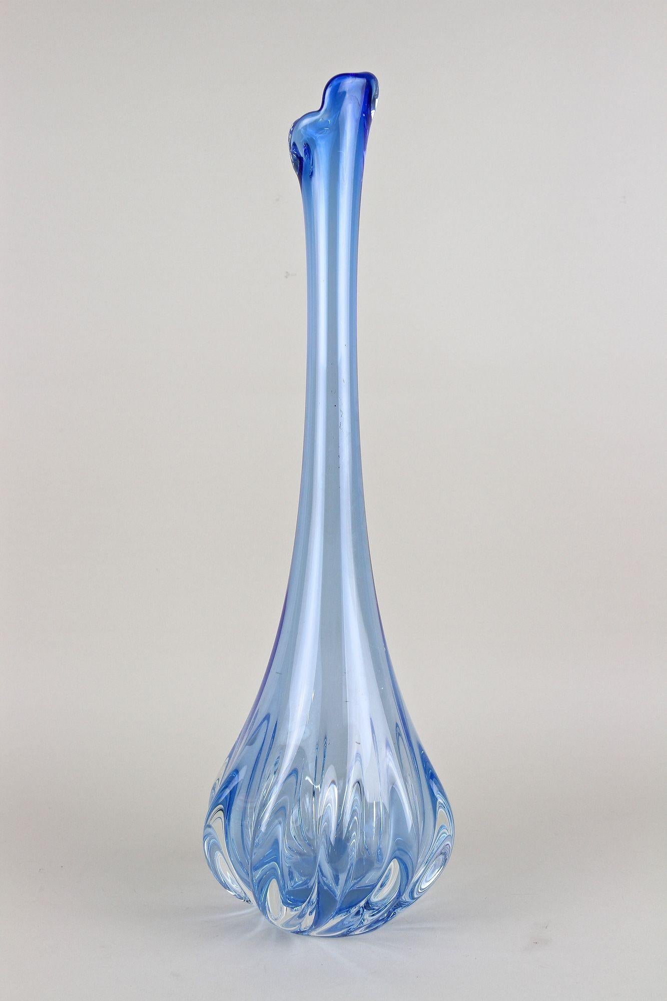 Italian 20th Century Light Blue Murano Glass Long Neck Vase, Italy circa 1970 For Sale