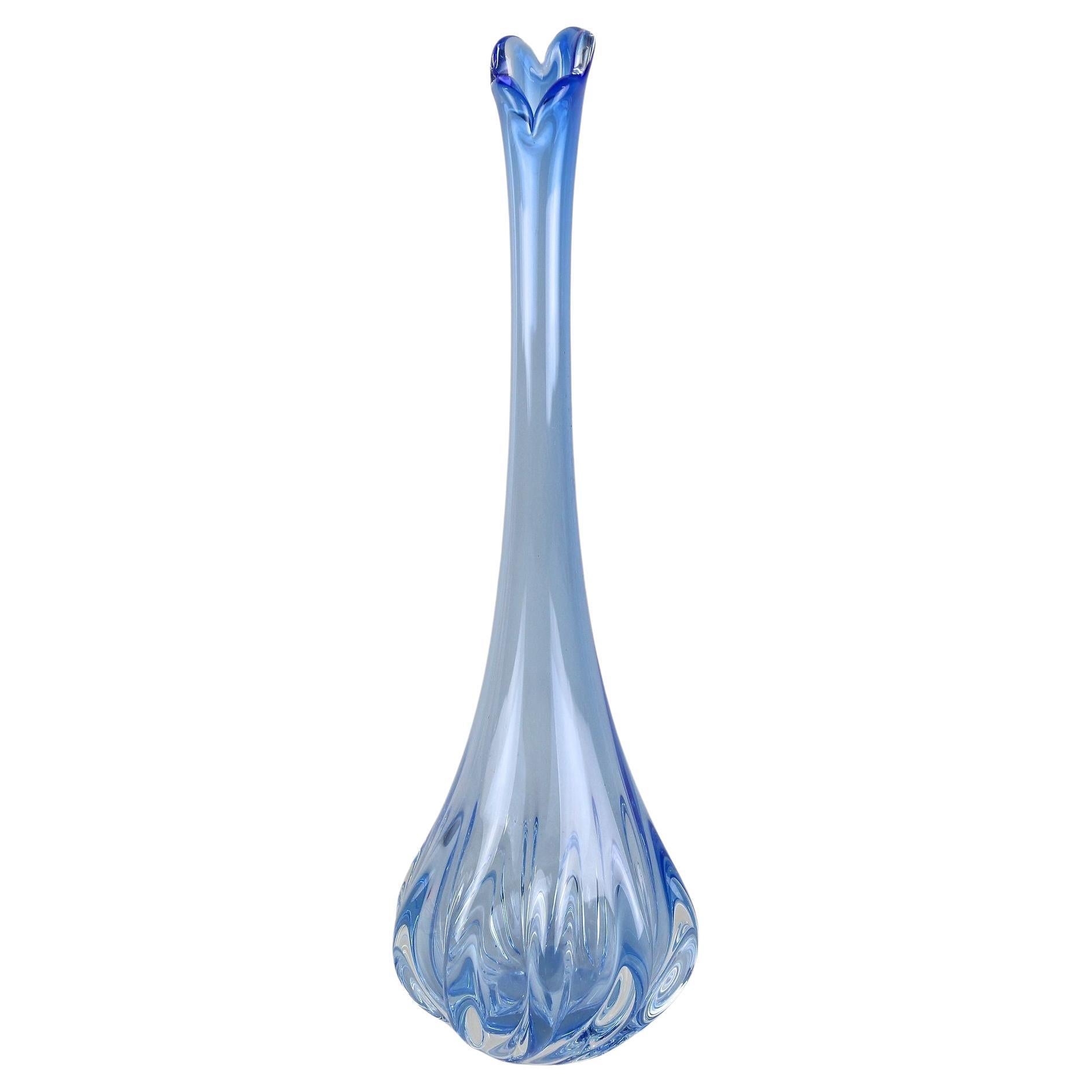 20th Century Light Blue Murano Glass Long Neck Vase, Italy circa 1970 For Sale