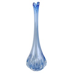 Retro 20th Century Light Blue Murano Glass Long Neck Vase, Italy circa 1970