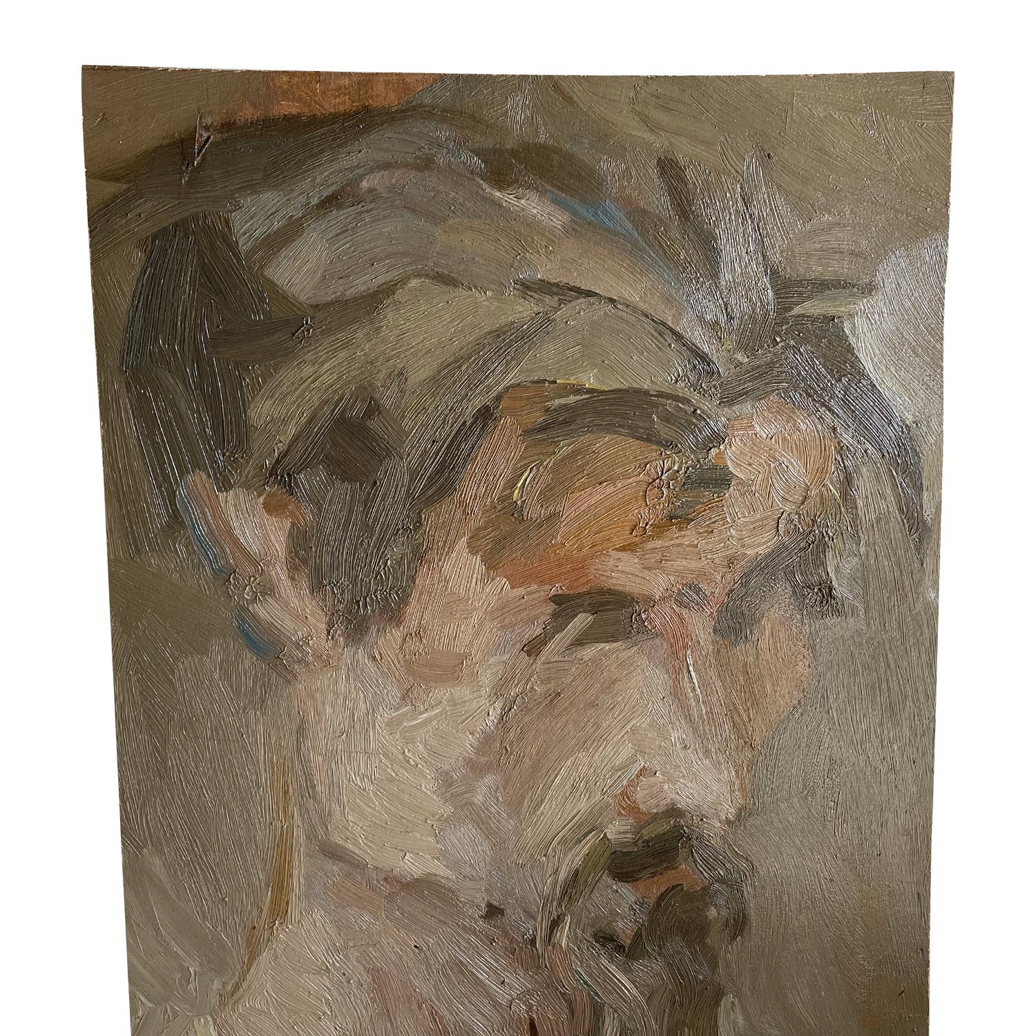 20ième siècle Peinture à l'huile d'un autoportrait français du 20e siècle, marron clair, de Daniel Clesse en vente