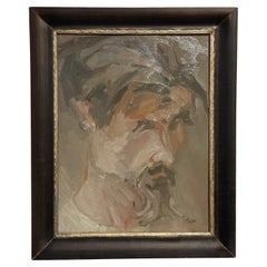 Vintage 20th Century Light-Brown French Self-Portrait Oil Painting of Daniel Clesse