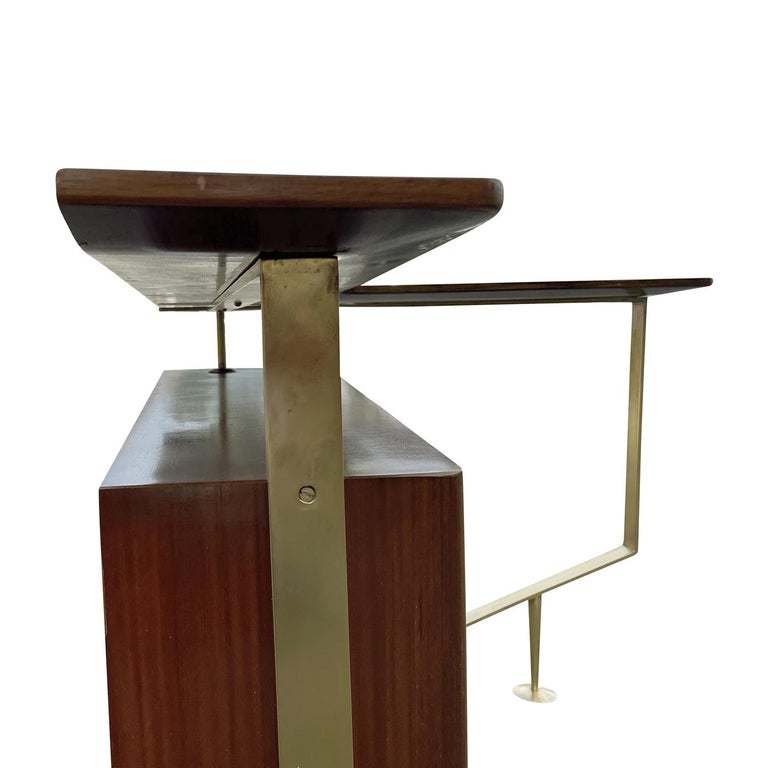 20th Century LightBrown Italian Narrow Polished Walnut Cocktail Bar