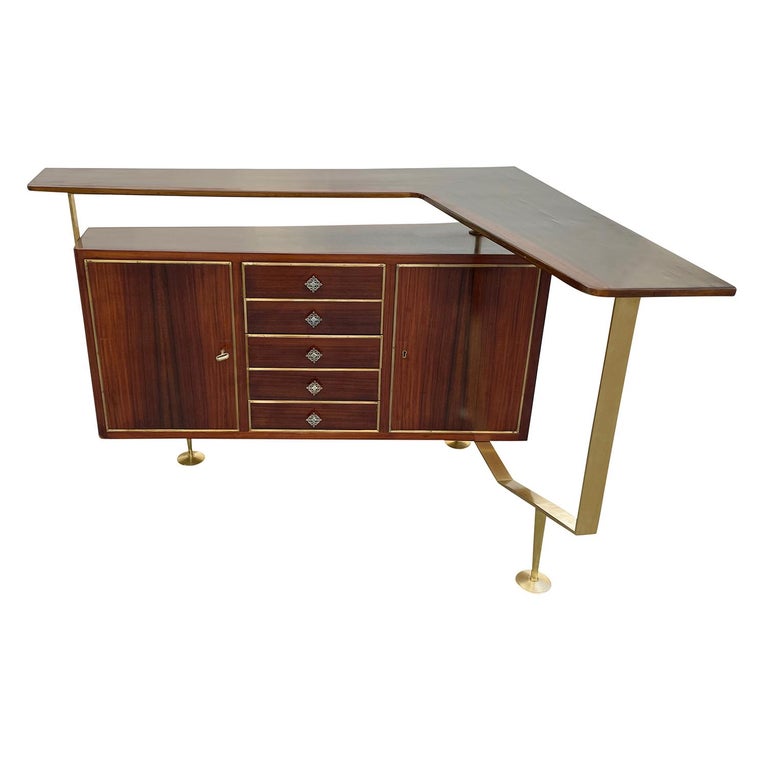 20th Century LightBrown Italian Narrow Polished Walnut Cocktail Bar