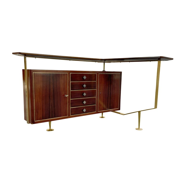 20th Century LightBrown Italian Narrow Polished Walnut Cocktail Bar