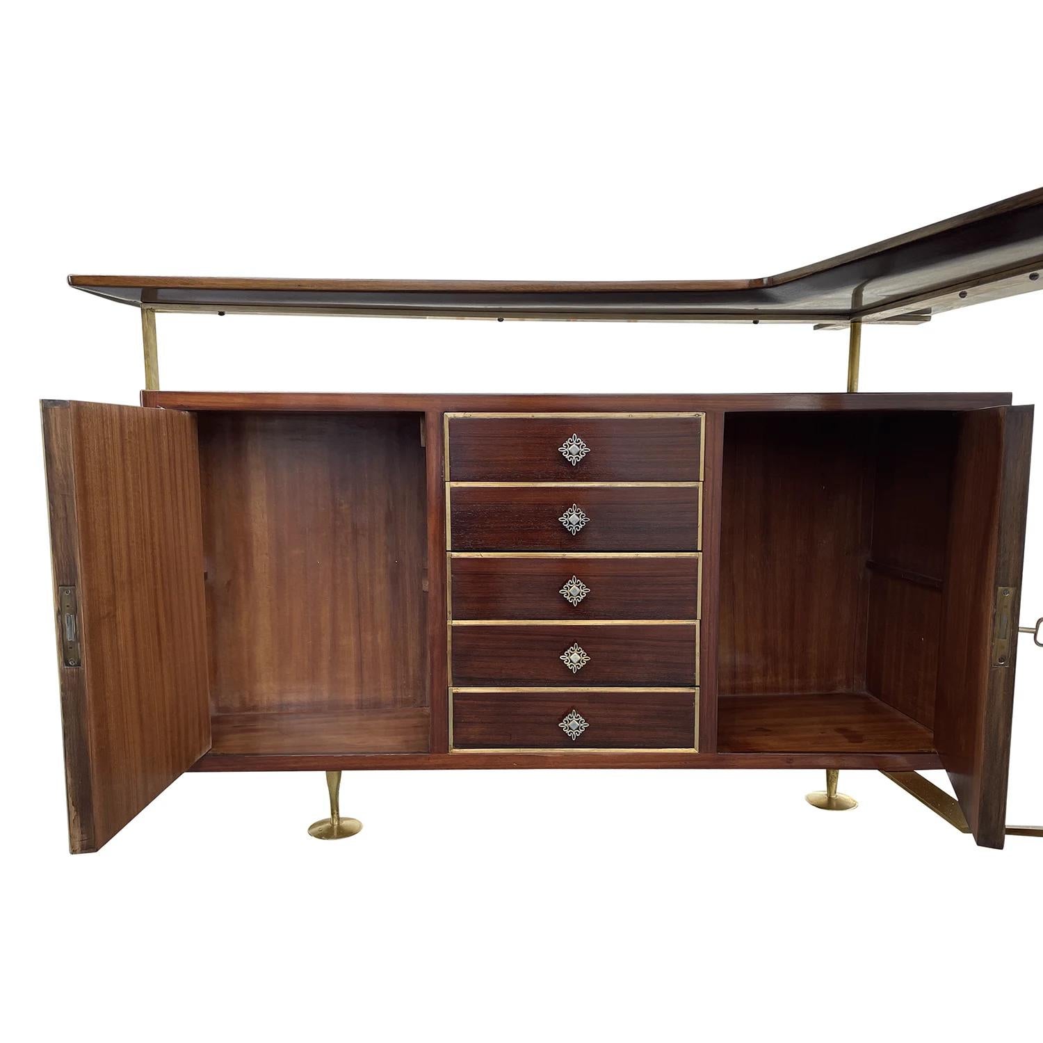 Italienische schmale Cocktailbar aus poliertem Nussbaumholz des 20. Jahrhunderts – Vintage-Schrank (Metall) im Angebot