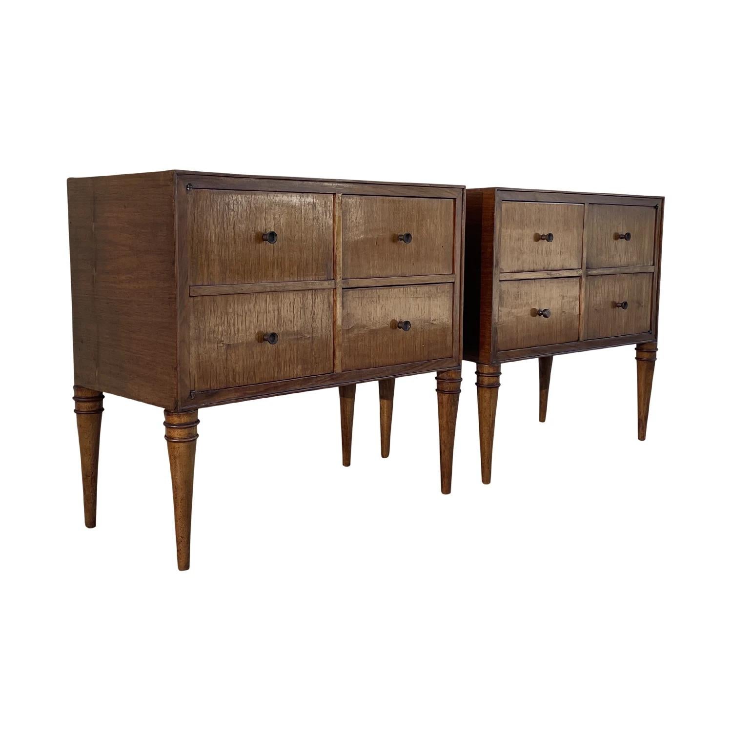 Hand-Carved 20th Century Light-Brown Italian Pair of Tall Walnut Nightstands by Tomaso Buzzi