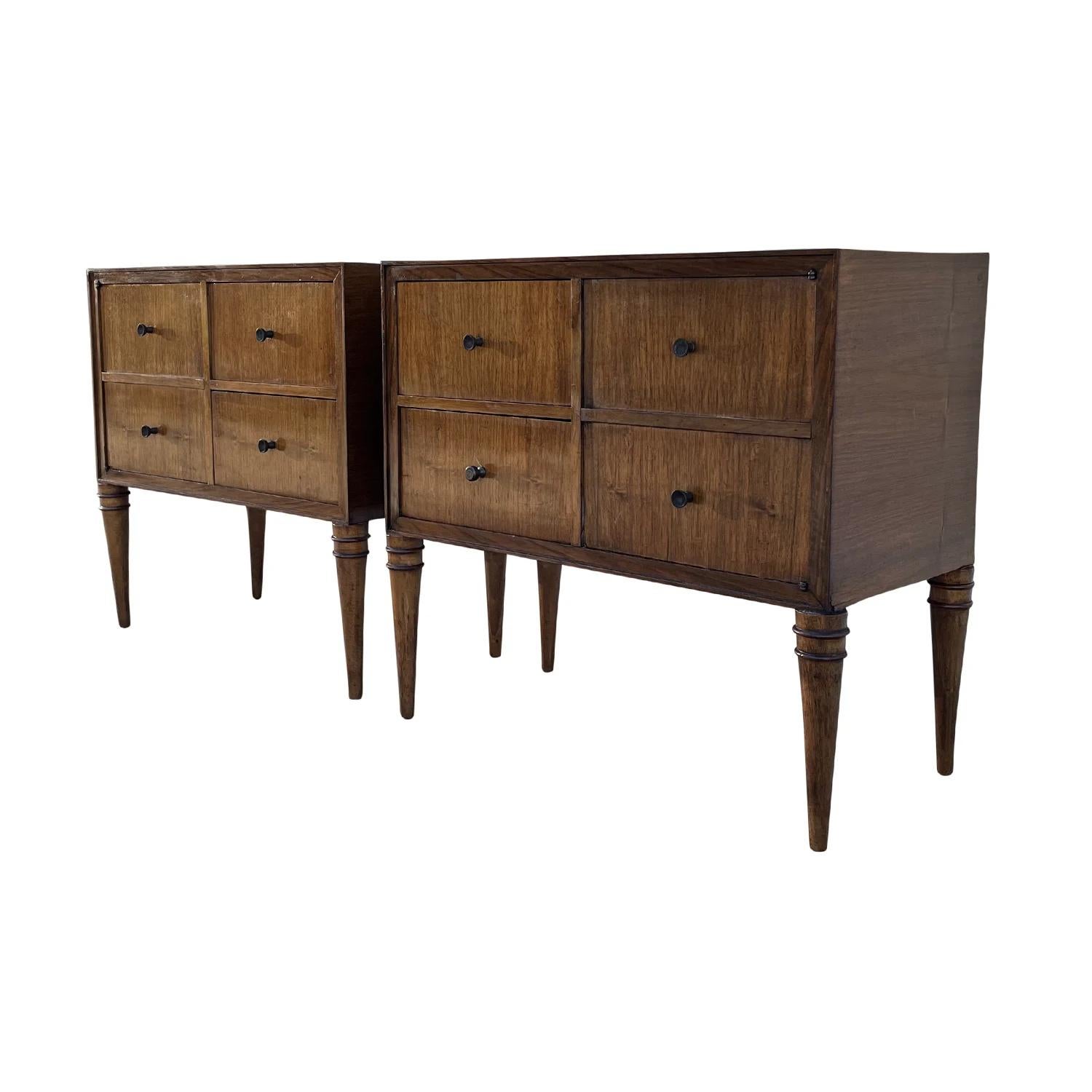 20th Century Light-Brown Italian Pair of Tall Walnut Nightstands by Tomaso Buzzi In Good Condition In West Palm Beach, FL